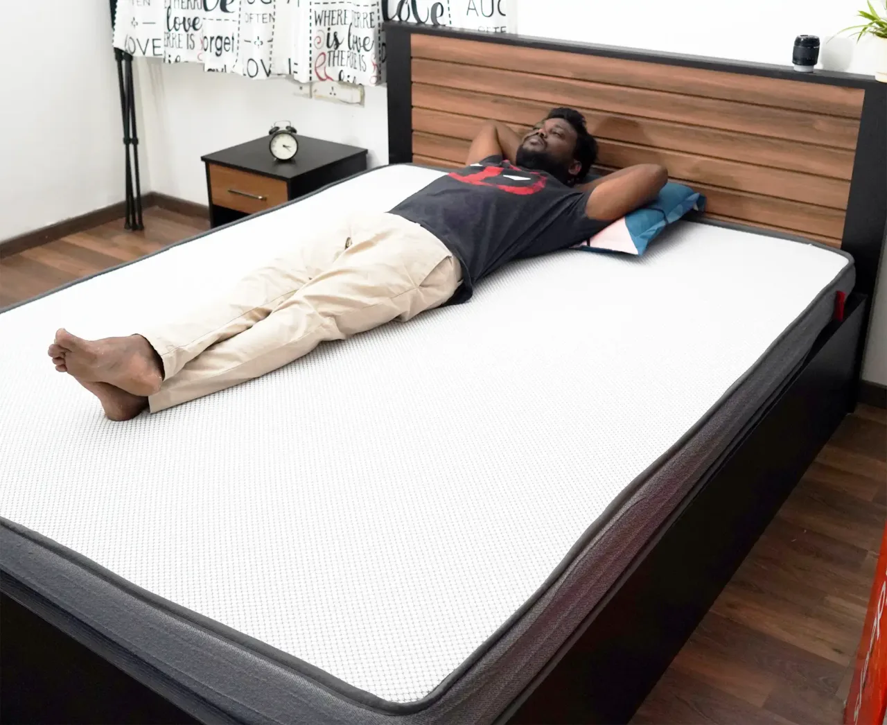 Memory foam mattress person sleeping